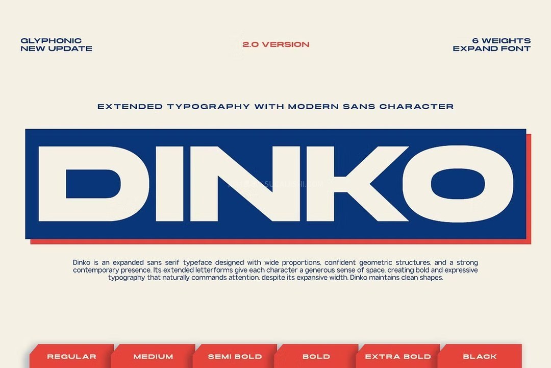 GC Dinko 现代复古加宽几何粗体无衬线可变字体